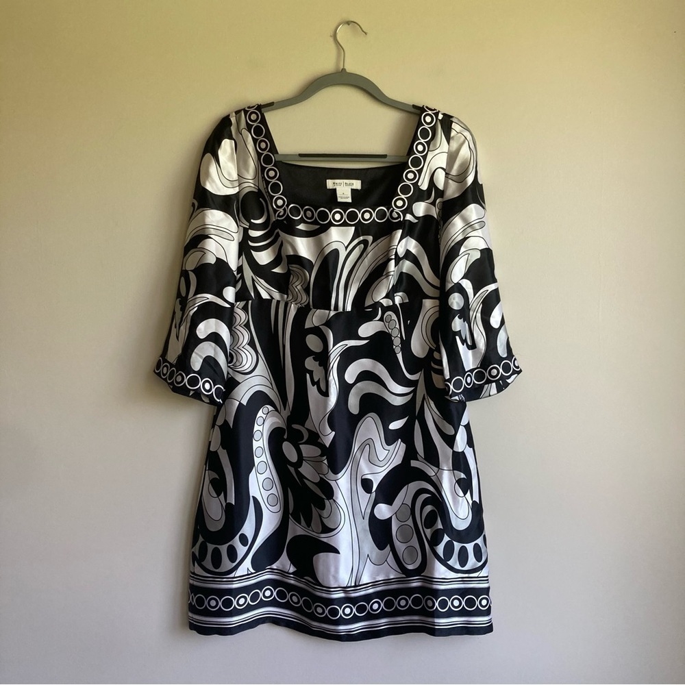 White House Black Market 100% Silk Black and White Print Dress 8
